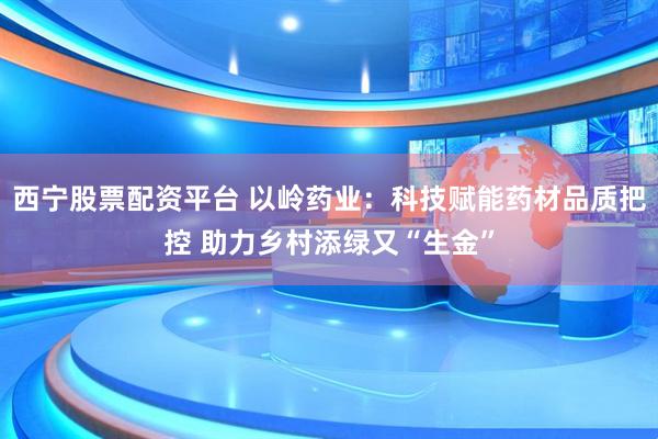 西宁股票配资平台 以岭药业：科技赋能药材品质把控 助力乡村添绿又“生金”